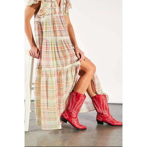 Free People Sally Embroidered Plaid Top Maxi Dress NWT - Picture 4 of 9